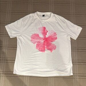 SHEIN White Tee with Pink Floral Accent